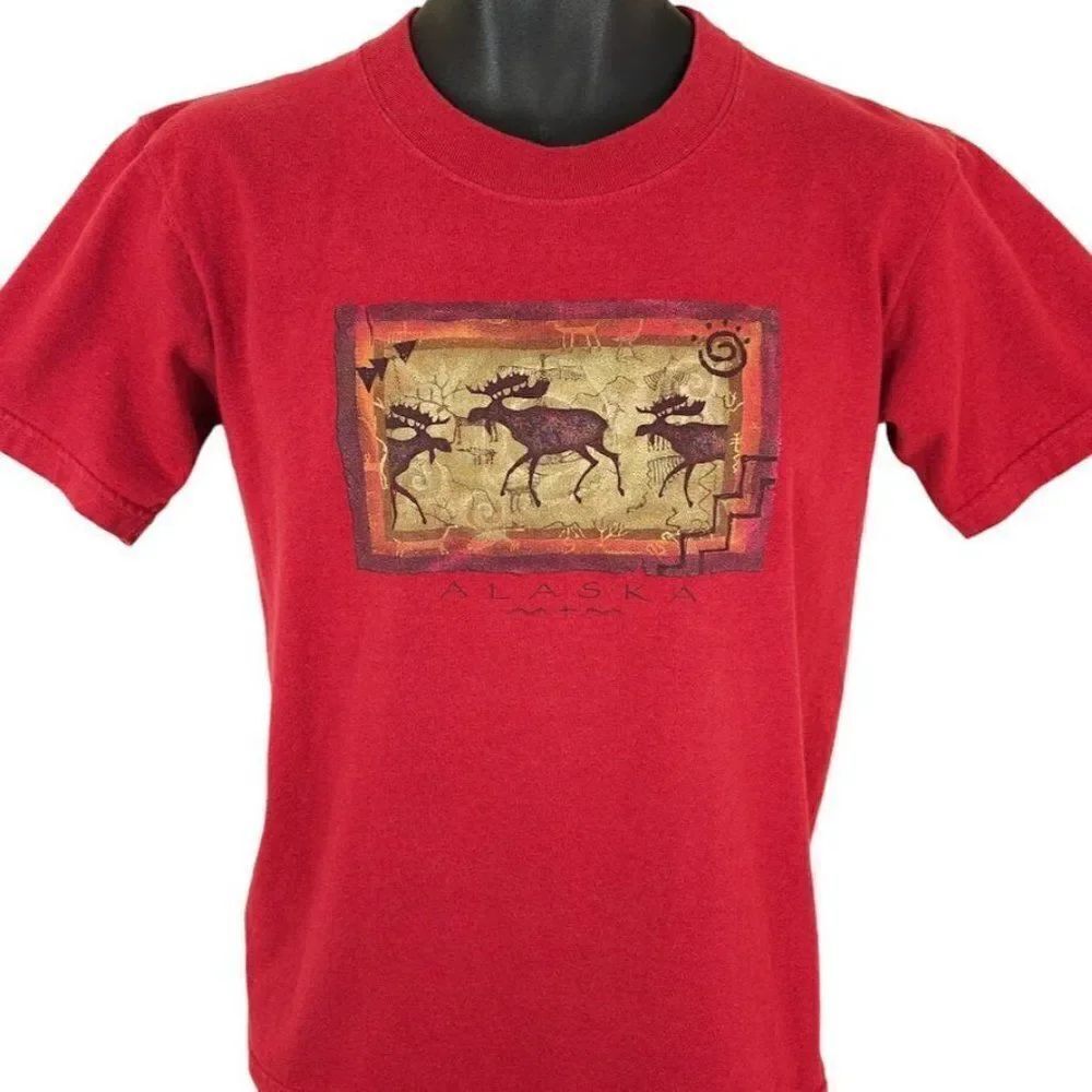 Vintage Alaska Moose T Shirt Mens Size Small 90s Animal Nature Tee Made In USA